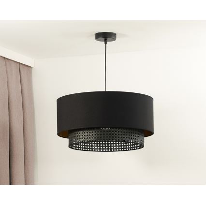 Duolla - Viseći luster na sajli BOHO RATTAN 1xE27/15W/230V, prečnik 45 cm, crna
