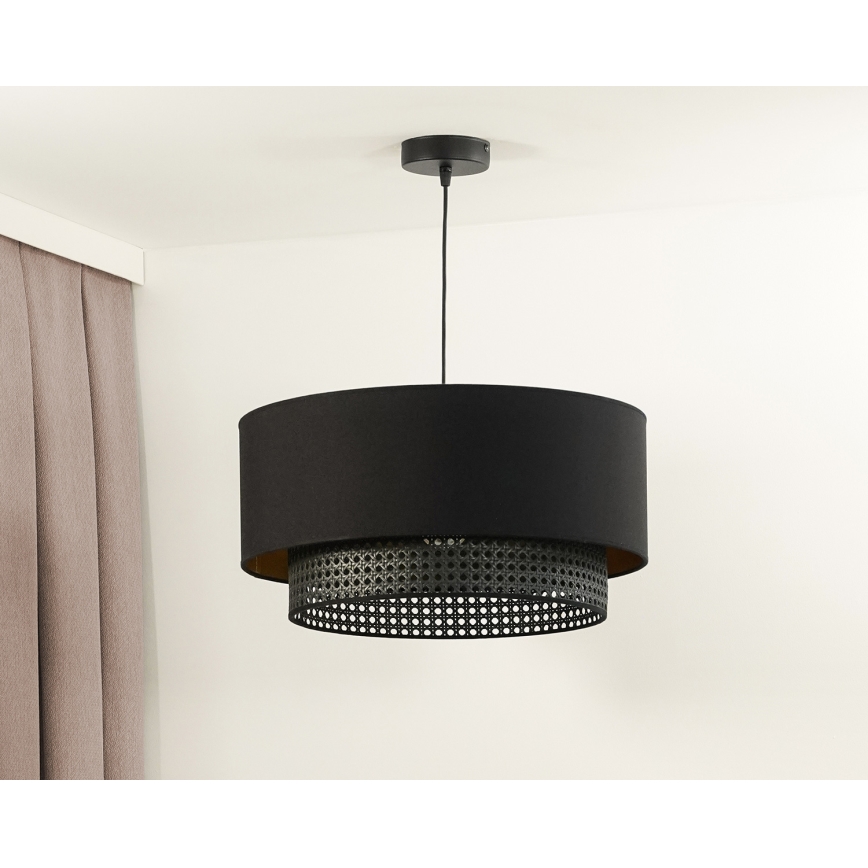 Duolla - Viseći luster na sajli BOHO RATTAN 1xE27/15W/230V, prečnik 45 cm, crna