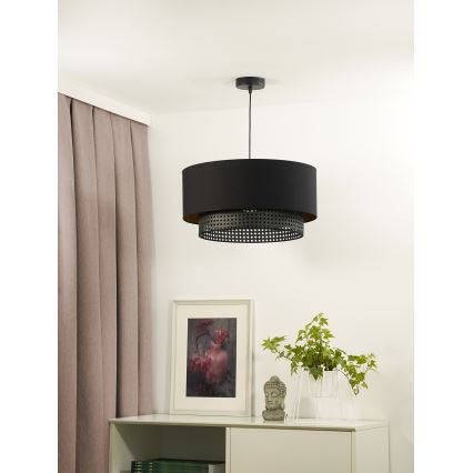 Duolla - Viseći luster na sajli BOHO RATTAN 1xE27/15W/230V, prečnik 45 cm, crna