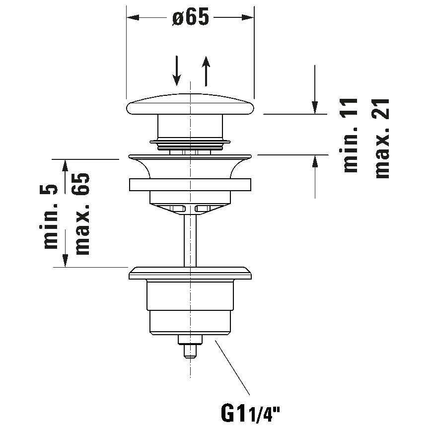 Duravit 50791300 - Slivnik za umivaonik PUSH-OPEN, prečnik 6,5 cm, mat antracit