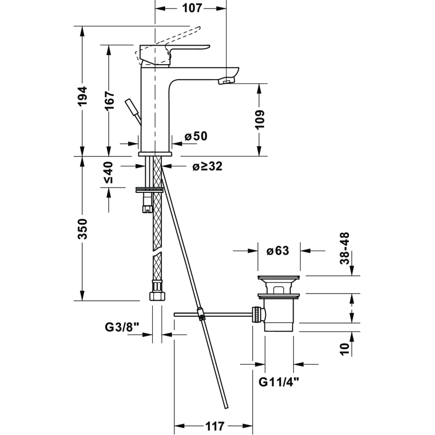 Duravit DC1023001046 - Baterija za umivaonik + odtok D-CODE mat crna