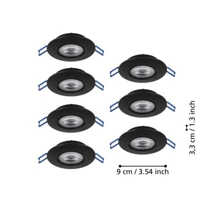 Eglo - Komplet 7x LED ugradno stropno svetlo LED/4,9W/230V 2700/4000/6500K, prečnik 9 cm, crno