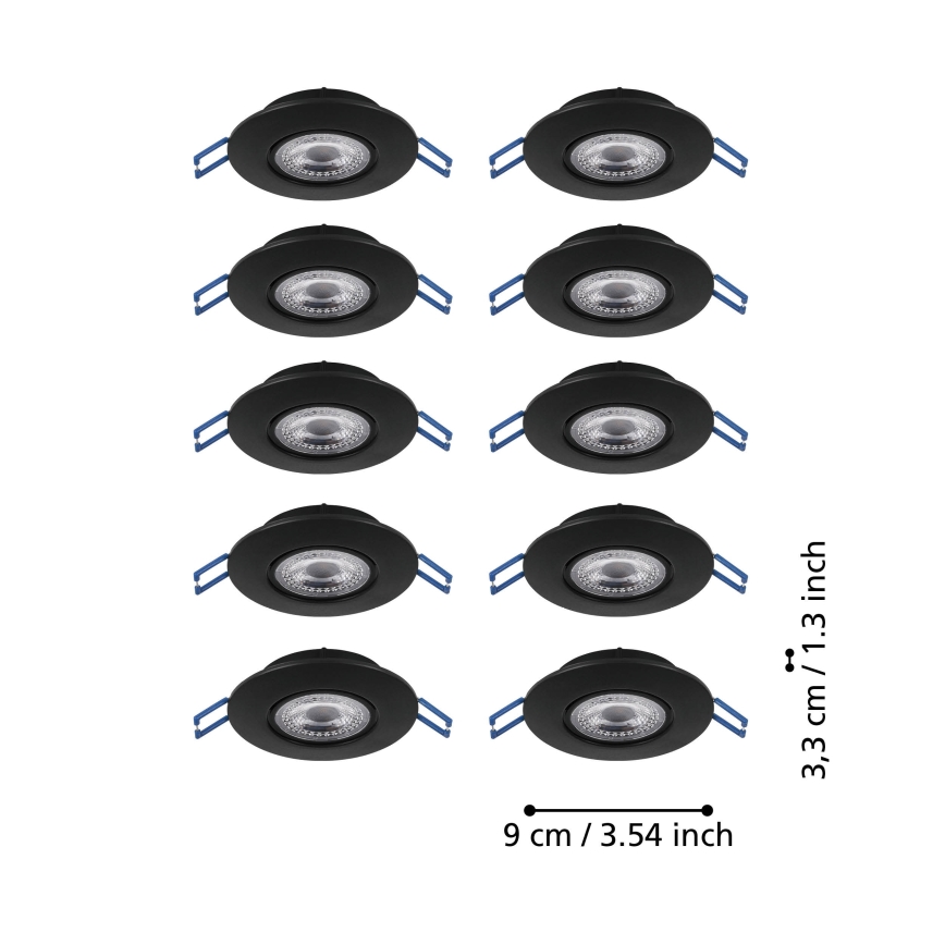 Eglo - Komplet 10x ugradnih LED plafonskih svetiljki LED/4,9W/230V 2700/4000/6500K prečnik 9 cm crna