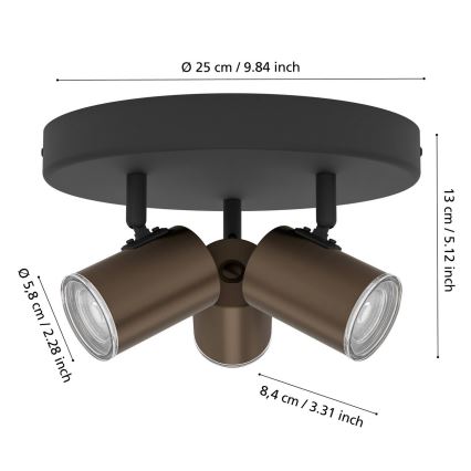Eglo - Kupatilsko spot svetlo 3xGU10/5W/230V, prečnik 25 cm, IP44, crno/smeđe