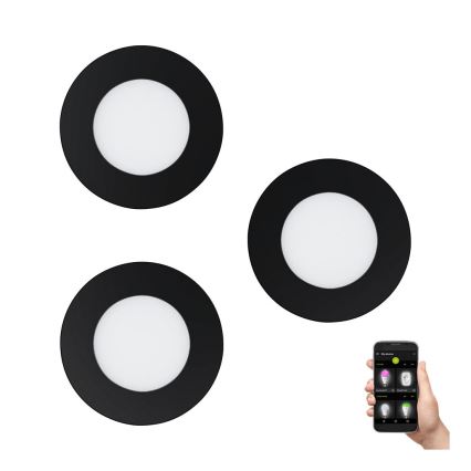 Eglo 31743 - SET 3x LED prigušiva ugradna svetla za kupatilo FUEVA-Z LED/2,8W/230V 2700-6500 IP44 crna pr. 8,5 cm