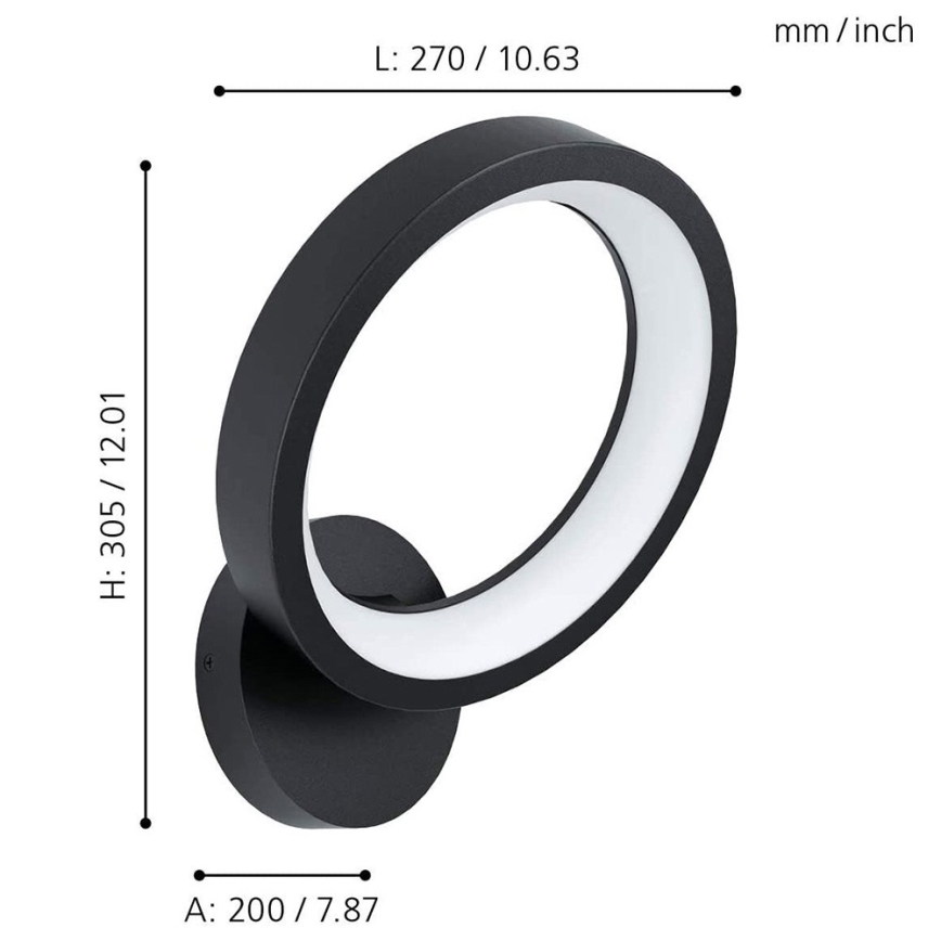 Eglo 32325 - LED RGBW prigušiva zidna lampa MARGHERA-C LED/16W/230V 2700-6500K crna