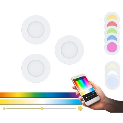 Eglo - SET 3x LED RGB prigušiva ugradna svetiljka FUEVA-C LED/3W/230V prečnik 8,5 cm