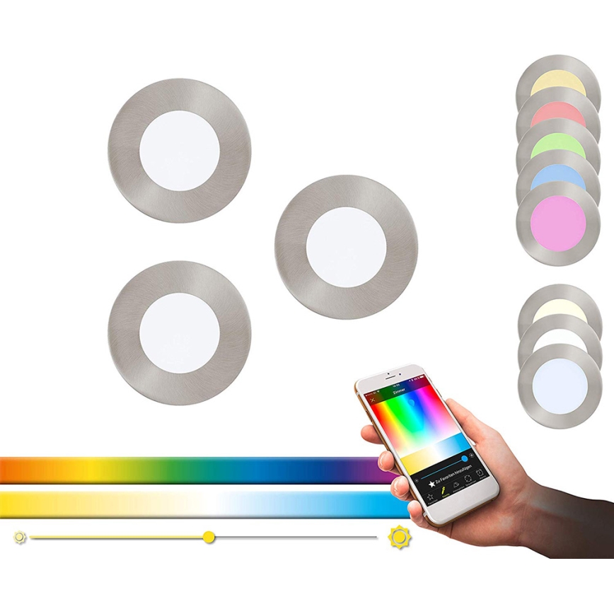 Eglo - Komplet 3x LED RGB prigušiva ugradna plafonska svetiljka FUEVA-C LED/3W/230V preč. 8,5 cm