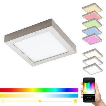 Eglo 33319 - LED RGBW prigušiva stropna svetiljka FUEVA-C LED/15,6W/230V 2700-6500K 22,5x22,5 cm mat hrom