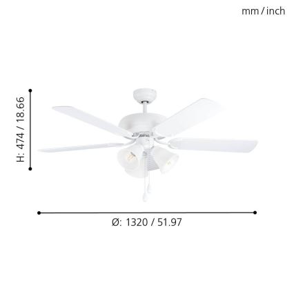 Eglo 35076 - Plafonski ventilator LAS PALMAS 3xE27/40W/230V, beli