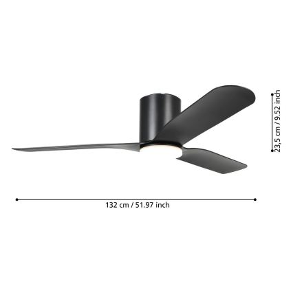 Eglo - LED plafonski ventilator (prigušiva), 17W/230V, 3000/4000/5000K, prečnik 132 cm, crn, sa daljinskim upravljačem