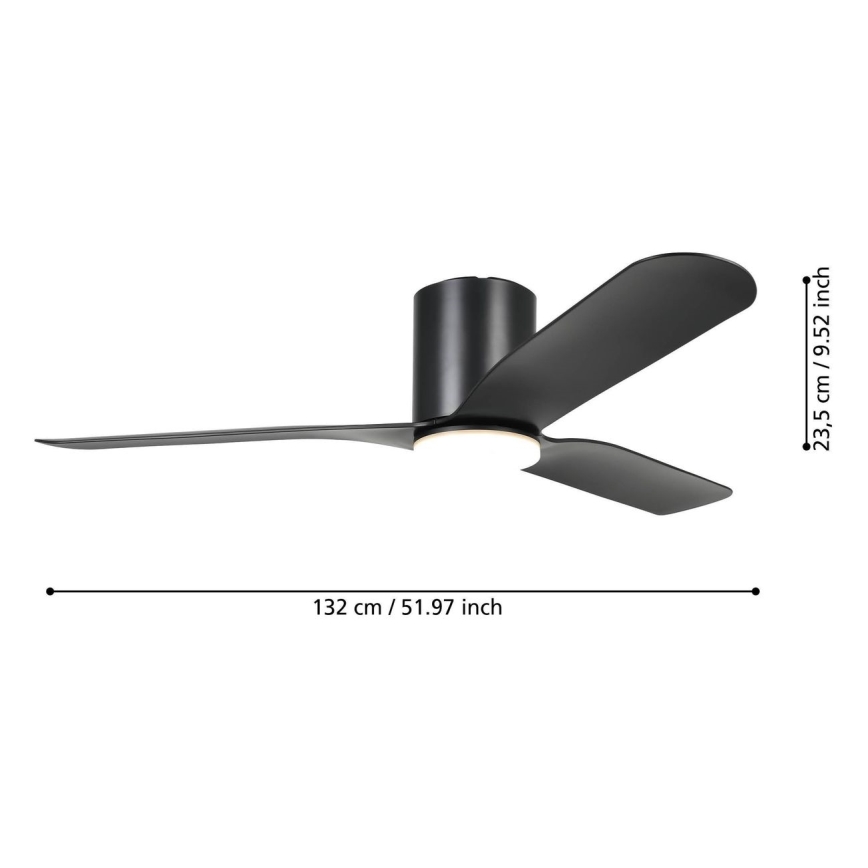 Eglo - LED plafonski ventilator (prigušiva), 17W/230V, 3000/4000/5000K, prečnik 132 cm, crn, sa daljinskim upravljačem