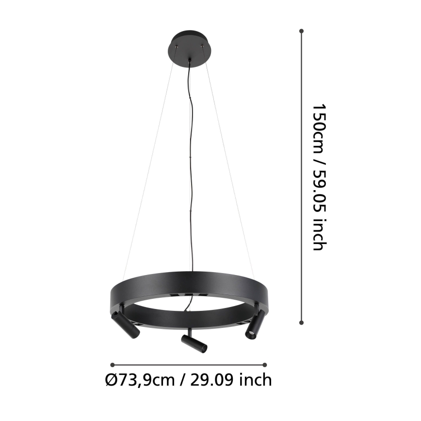 Eglo - LED prigušiva luster na sajli 3xLED/8W/230V + 3xLED/8,5W 3000K crna + daljinski upravljač