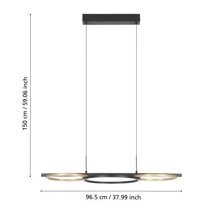 Eglo - LED luster na sajli, prigušiva, 2xLED/12,5W/230V + LED/15,5W 3000K, crne boje