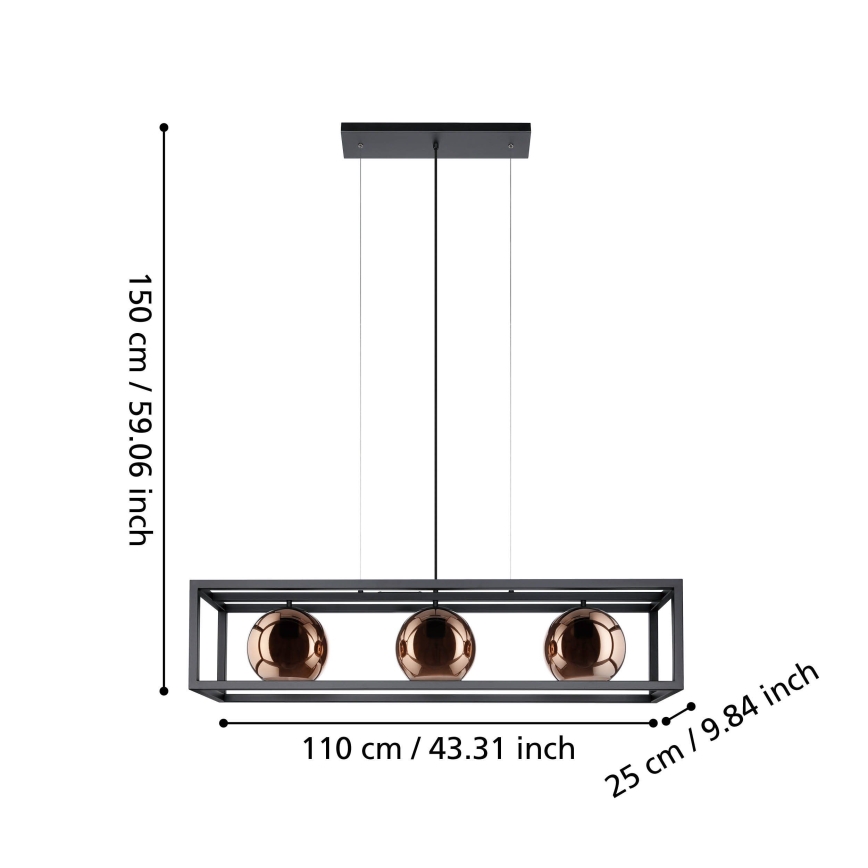Eglo - Luster na sajli 3xE27/40W/230V bakarna/crna