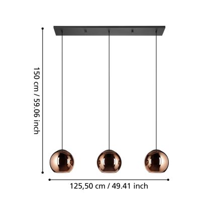 Eglo - Luster na sajli 3xE27/40W/230V u boji bakra