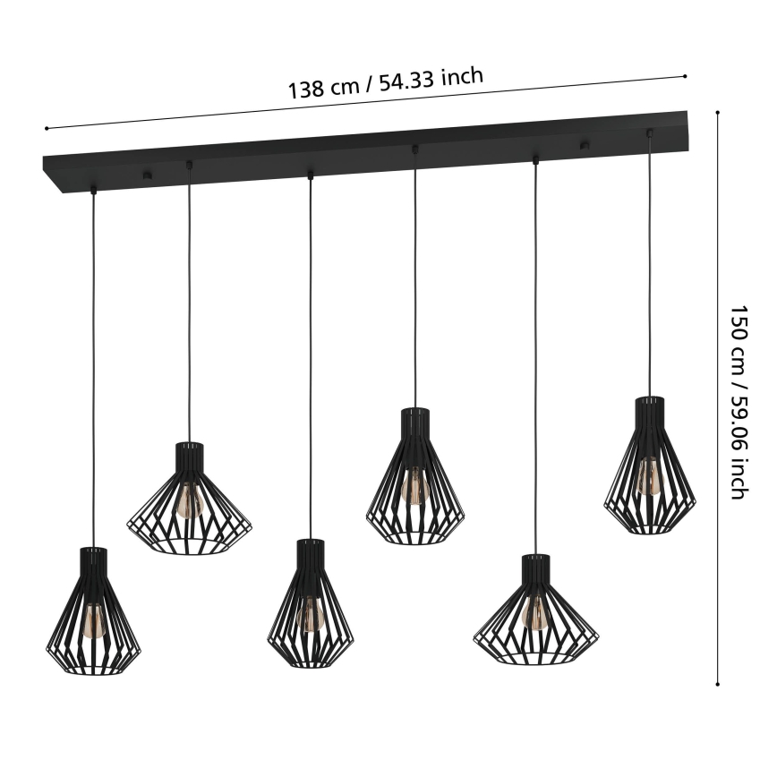 Eglo - Luster na sajli 6xE27/40W/230V crni