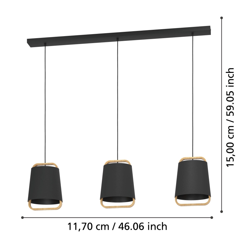 Eglo - Luster na kablu 3xE27/40W/230V crna