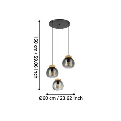 Eglo - Luster na sajli 3xE27/40W/230V, zadimljenog stakla