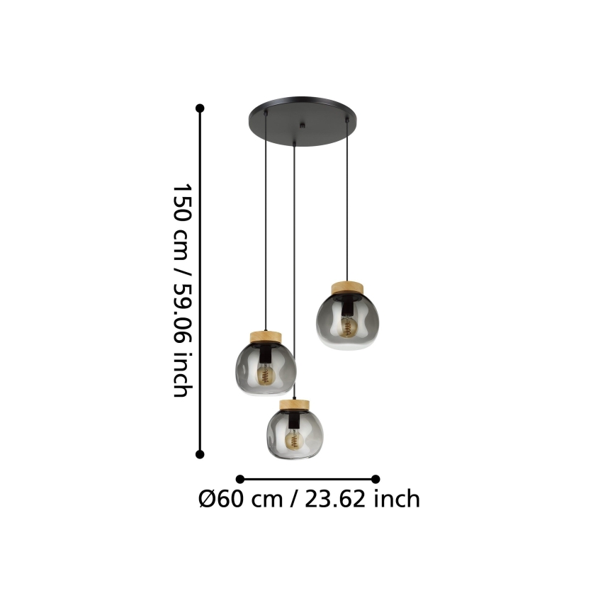 Eglo - Luster na sajli 3xE27/40W/230V, zadimljenog stakla