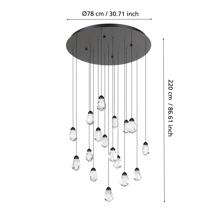 Eglo - LED prigušiva luster na sajli 17xLED/3W/230V 3000K crna/prozirna