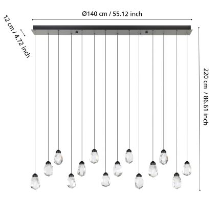 Eglo - LED prigušiva luster na sajli 14xLED/3W/230V 3000K crna/prozirna
