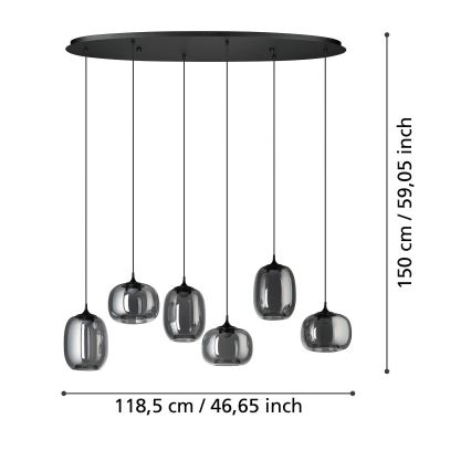 Eglo - LED prigušiva luster na sajli 6xLED/3,7W/230V 2700-6500K dimljena + daljinski upravljač