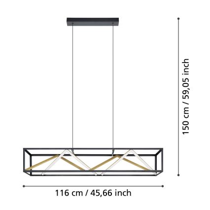 Eglo - LED prigušiva luster na sajli LED/46W/230V 2700-6500K crna/zlatna + daljinski upravljač