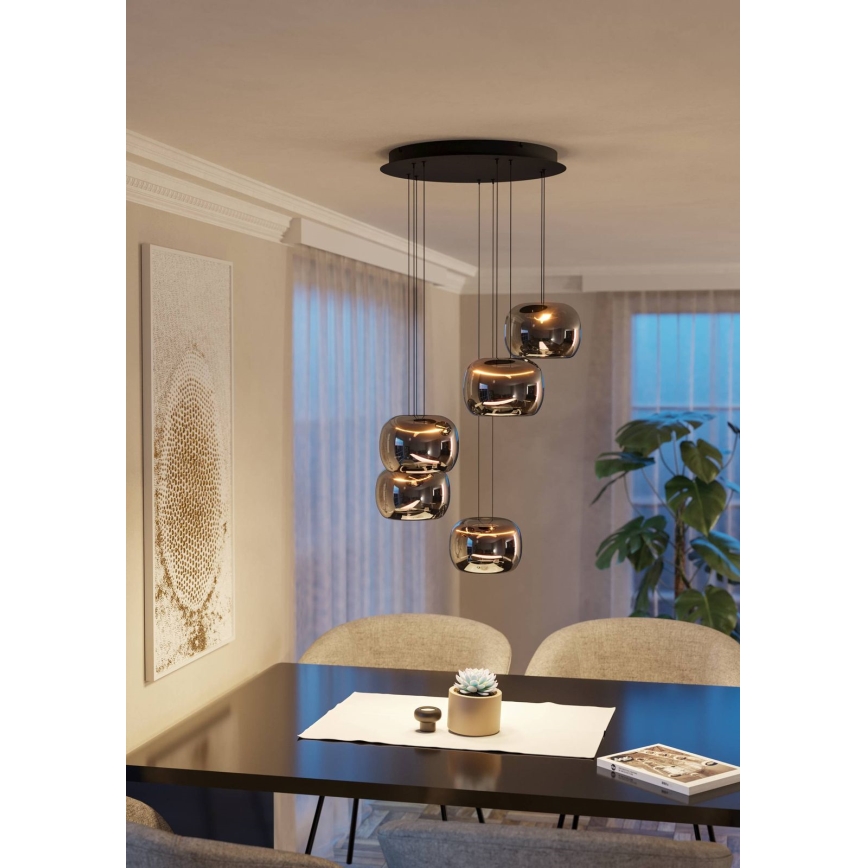Eglo - LED prigušiva luster na sajli 5xLED/5,8W/230V crna/zadimljeno