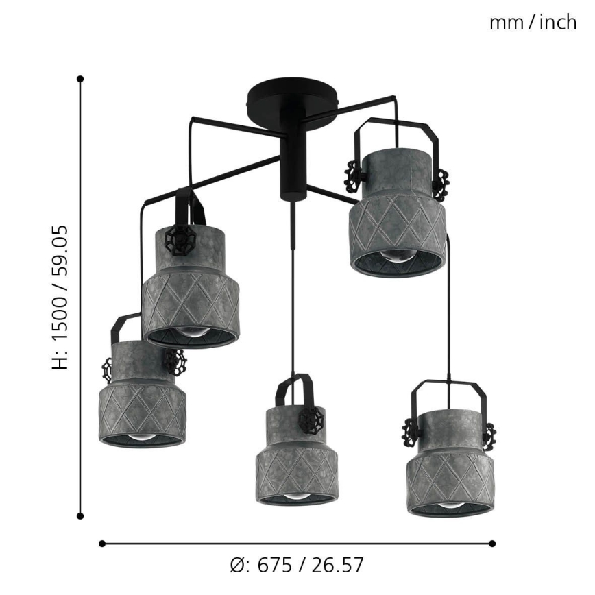 Eglo 39856 - Plafonski luster HILCOTT 5xE27/40W/230V