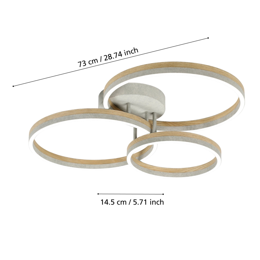 Eglo - LED prigušiva prislonjen plafonski luster LED/12,5W/230V + 2xLED/15,5W 3000K siva/hrast
