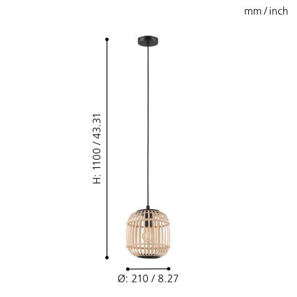 Eglo 43231 - Viseći luster na sajli BORDESLEY 1xE27/28W/230V, prečnik 210 mm