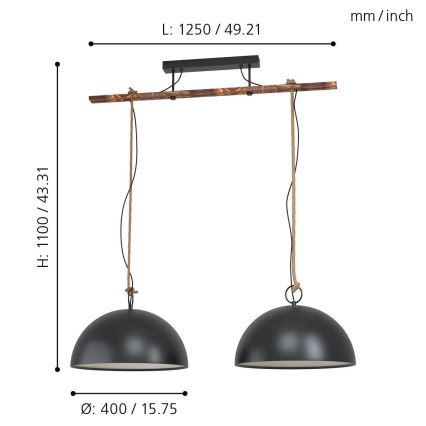 Eglo 43397 - Luster na sajli HODSOLL 2xE27/40W/230V