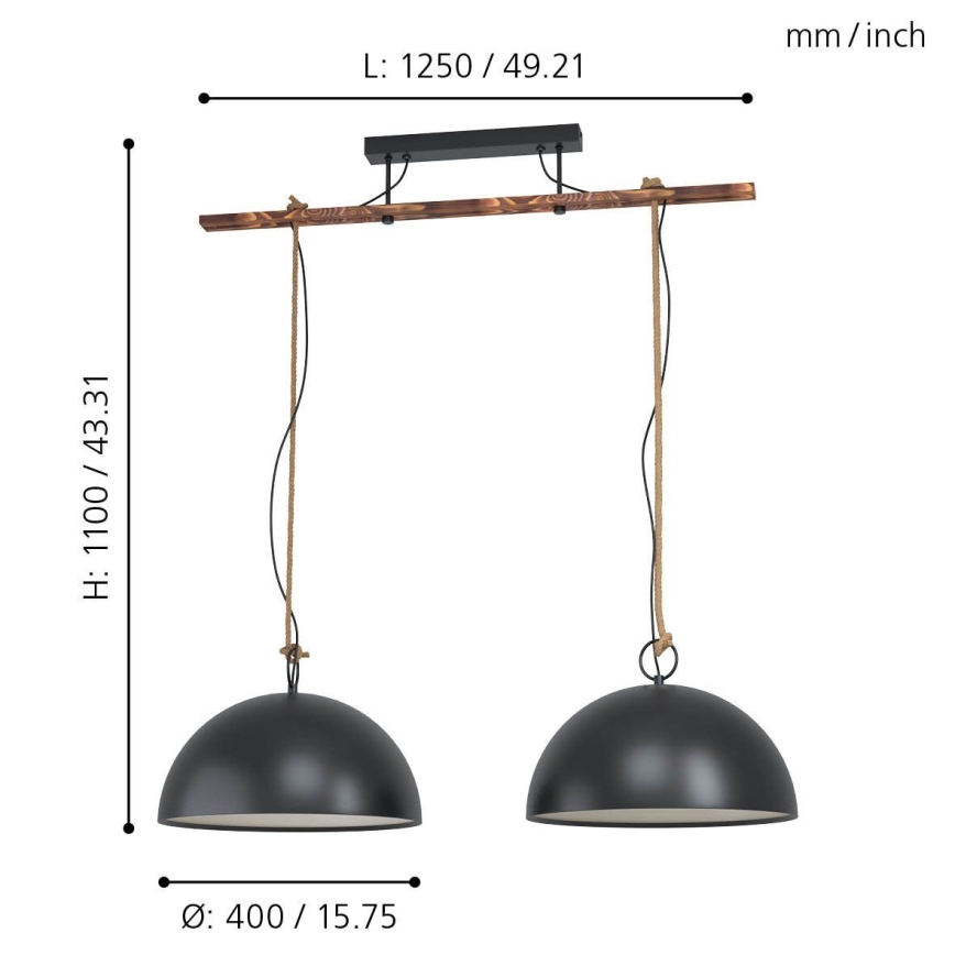 Eglo 43397 - Luster na sajli HODSOLL 2xE27/40W/230V