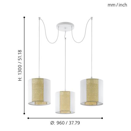 Eglo - Luster na sajli 3xE27/40W/230V pauk