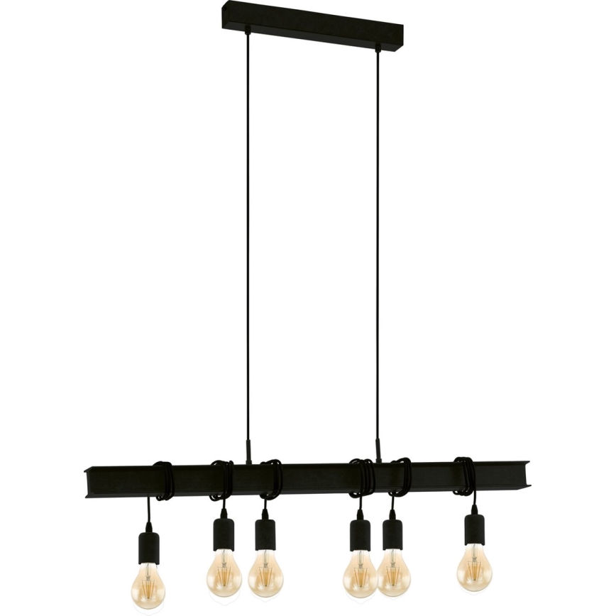 Eglo 43712 - Luster na sajli TOWNSHEND 6xE27/60W/230V crna