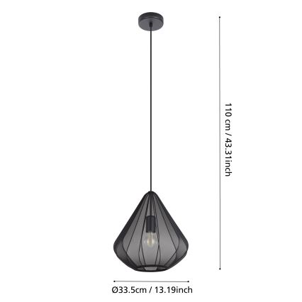 Eglo - Luster na sajli, 1xE27/40W/230V, pr. 33,5 cm, crni