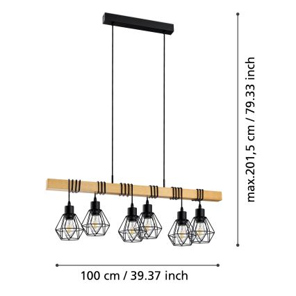 Eglo - Luster na sajli TOWNSHEND 6xE27/60W/230V