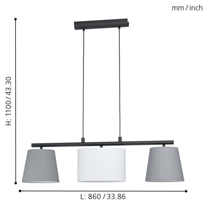 Eglo 55207 - LED luster na sajli ALMEIDA 3xE14/25W/230V siva