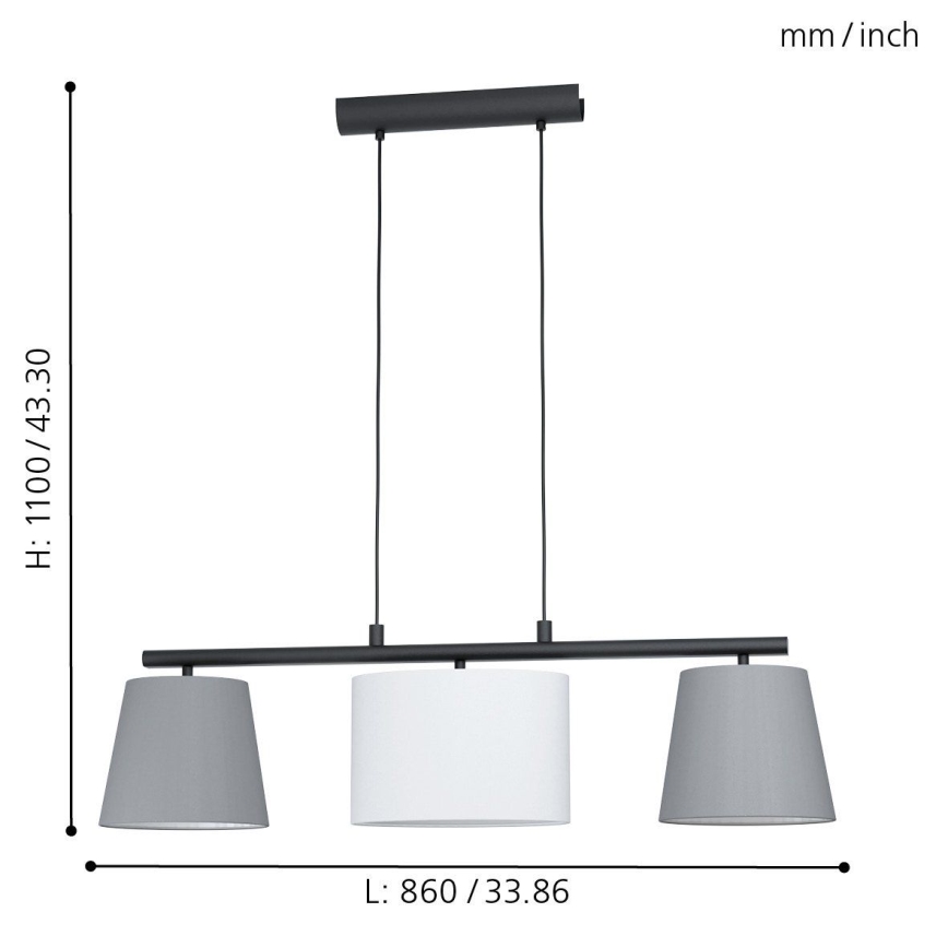 Eglo 55207 - LED luster na sajli ALMEIDA 3xE14/25W/230V siva