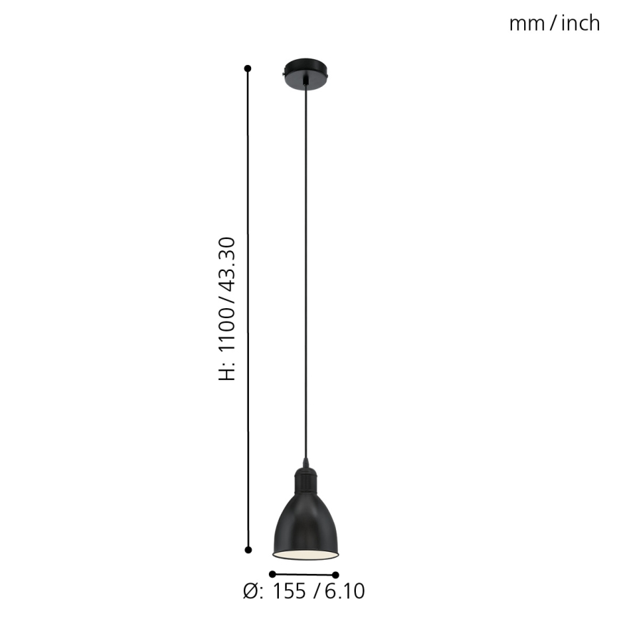 Eglo 55243 - Luster na sajli PRIDDY 1xE27/60W/230V crna