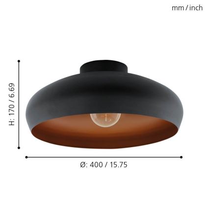 Eglo 55248 - Stropno svetlo MOGANO, 1xE27/60W/230V, crna