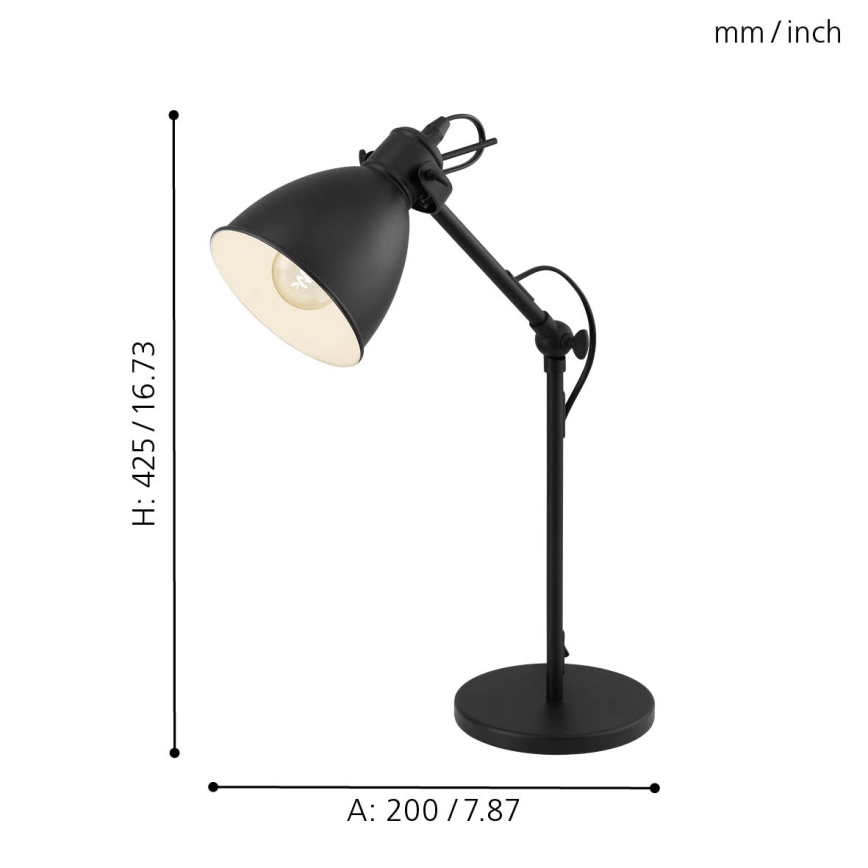 Eglo 55251 - Stona lampa PRIDDY 1xE27/40W/230V crna
