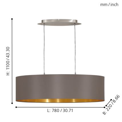 Eglo 55271 - Luster na sajli MASERLO 2xE27/60W/230V braon