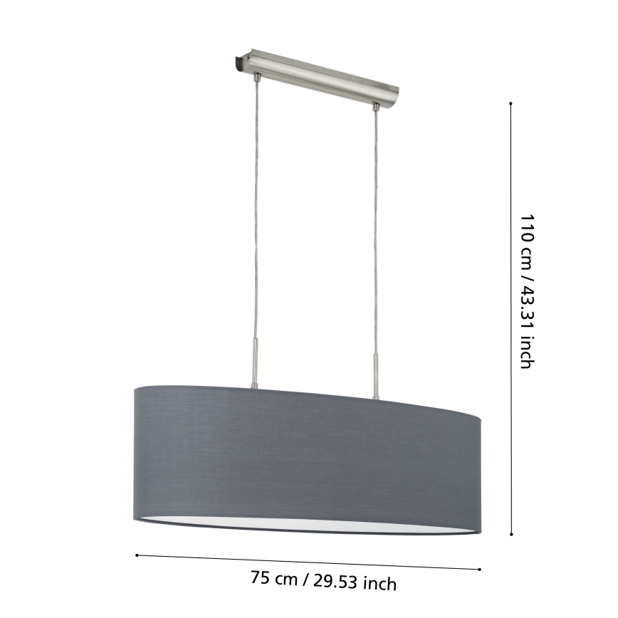 Eglo 55276 - Luster na sajli PASTERI 2xE27/60W/230V siva