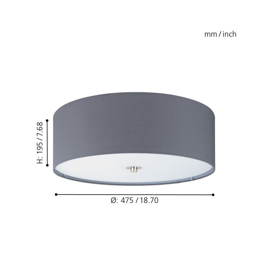 Eglo 55277 - Plafonsko svetlo PASTERI 3xE27/25W/230V prečnik 47,5 cm siva