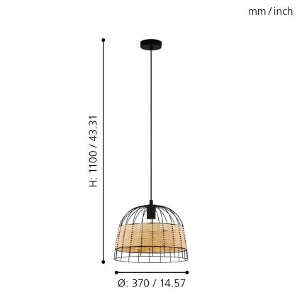 Eglo 55709 - Luster na sajli ANWICK 1xE27/40W/230V ratan