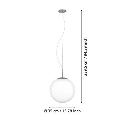 Eglo 63269 - Luster na sajli PIEDALE 1xE27/60W/230V prečnik 35 cm mat hrom