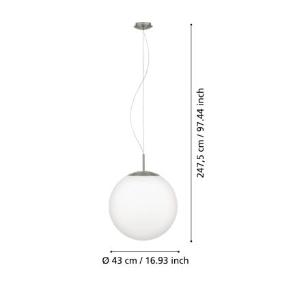 Eglo 63271 - Luster na sajli PIEDALE 1xE27/60W/230V, prečnik 43 cm, matni hrom