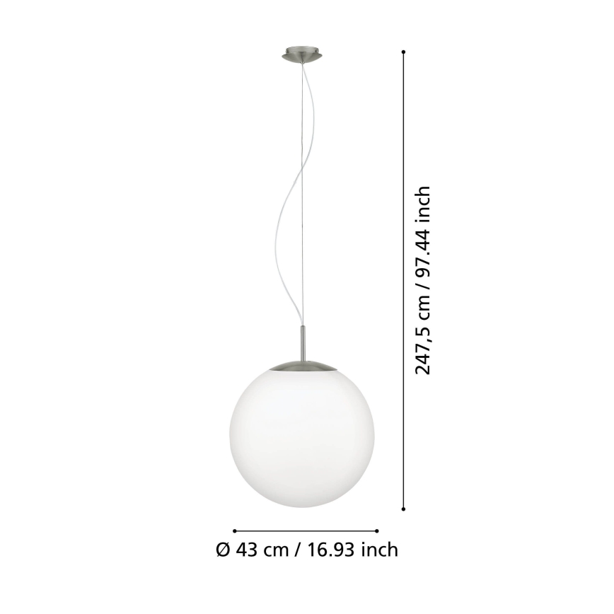 Eglo 63271 - Luster na sajli PIEDALE 1xE27/60W/230V, prečnik 43 cm, matni hrom